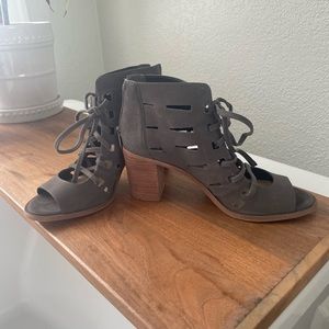 Grey suede lace up heels